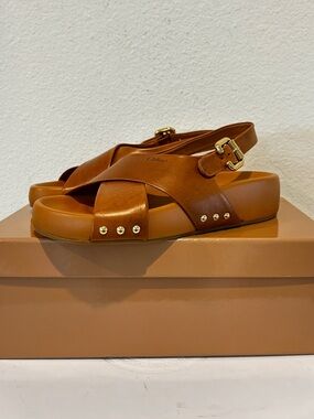NIB Chloé Mae Paddington Crisscross Leather Slingback Sandal, Size 37, Retail850